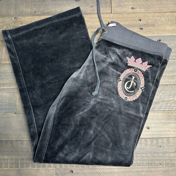 Juicy Couture Charcoal Velour Joggers with Pink Embroidery - Picture 1 of 5